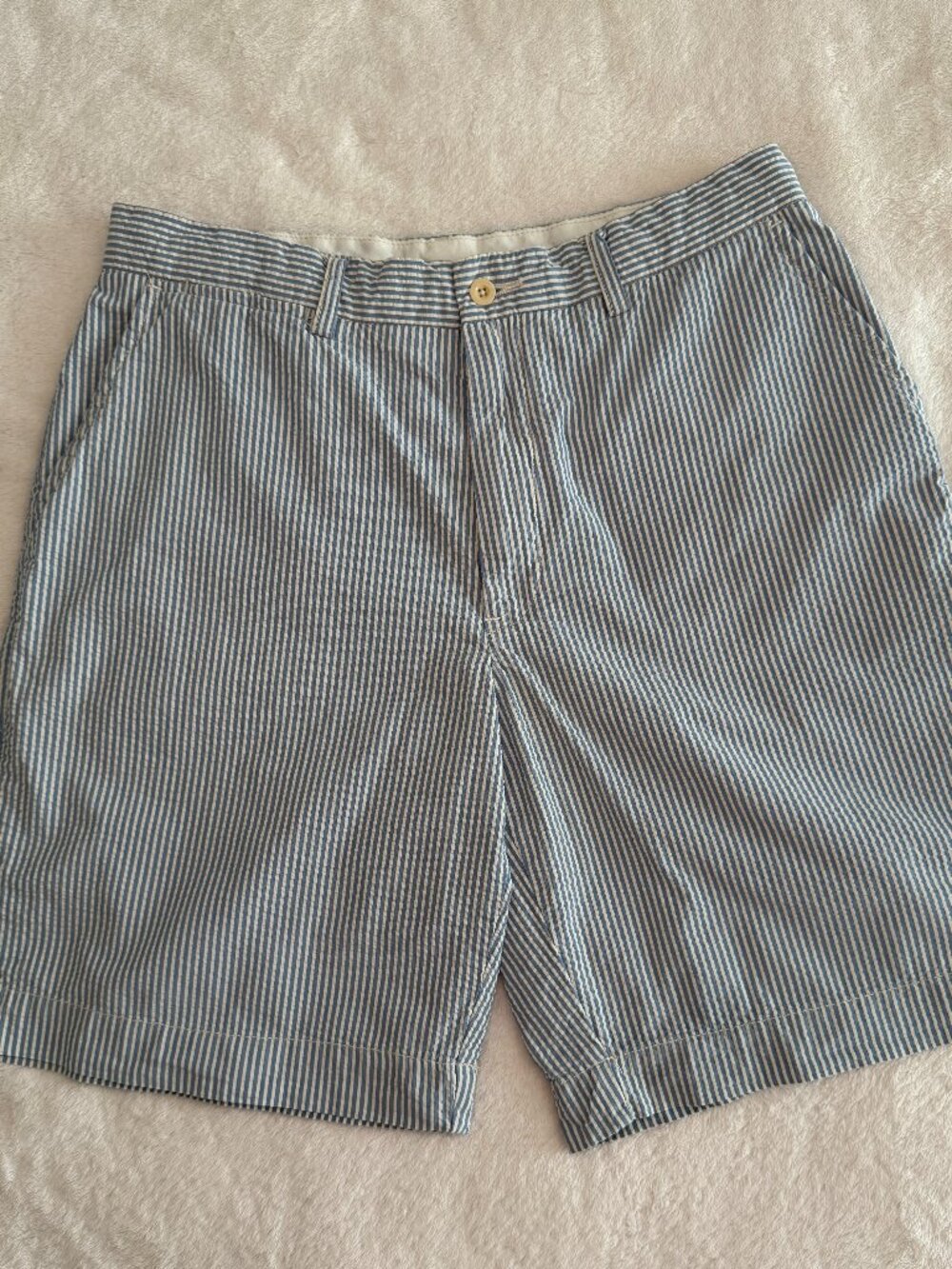 Vintage 90s Y2K Polo Ralph Lauren Men's Blue Seersucker Preppy Shorts 33, 9-inch